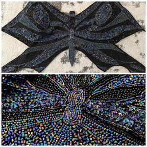 Vintage Y2K Black Irradescent Butterfly Beaded Halter Top Cropped Tie Back